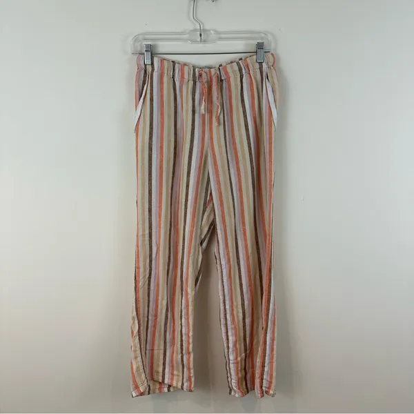 Urban Outfitters Chance Stripe Pant Linen Pull On Neutral Multi Small - Image 2