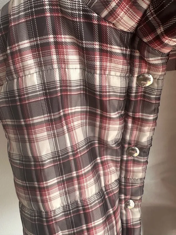 Active USA Plaid Puffer Vest in Burgundy and White - Image 3