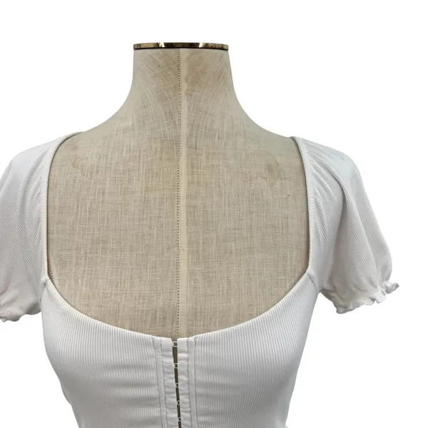 Aritzia Wilfred Free‎ Fortune Top Corset Puff Sleeve Ribbed White Size XS - Image 2