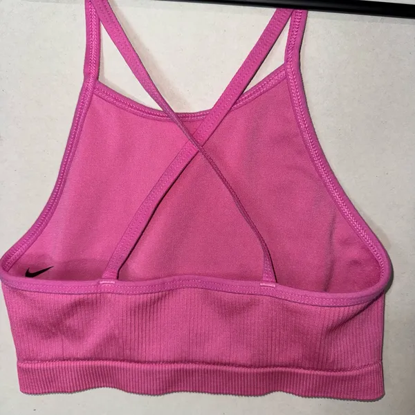 Nike Hot Pink Ribbed Sports Bra with Black Swoosh NEW Size XS - Image 6