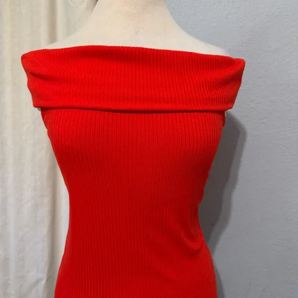 A New Day Womens Medium Top Red Ribbed‎ Off The Shoulder Bardot Knit Stretch - Image 2
