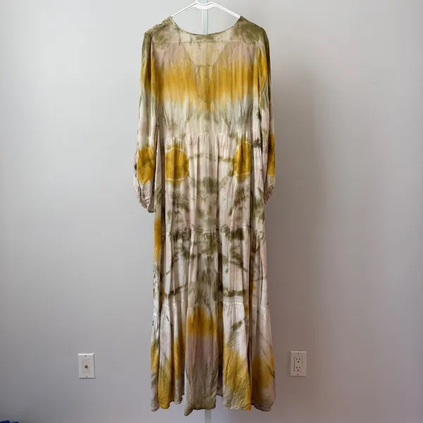 Young Fabulous & Broke Rayon Boho Beachy Relaxed Tie Dye Maxi Dress XS Green - Image 7