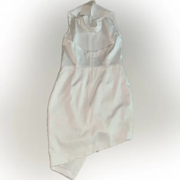 NEW ELLIATT Camo ASYMMETRIC White Ivory SATIN Halter DRAPED Cocktail dress sz S - Image 5