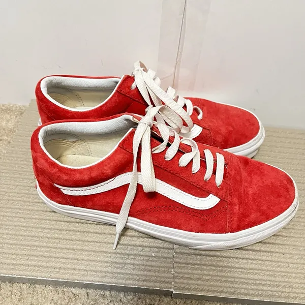 vans scotchgard Red Suede Sneaker Womens 7.5 Low Top Skate Walking Grunge Urban - Image 7