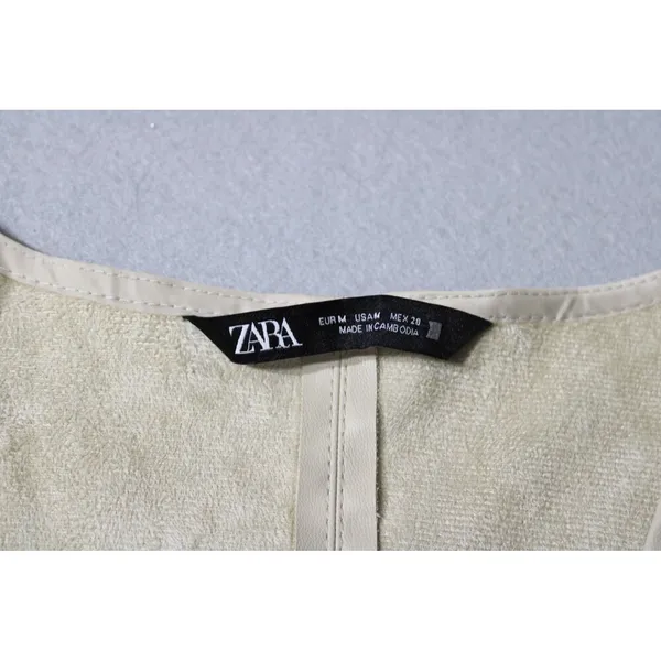 ZARA Ice Faux Leather Tunic Dress‎ Cream Tan Midi Shift Dress Pockets Medium - Image 6