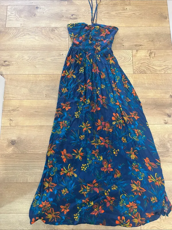 FREE PEOPLE 💙🧡 Floral Halter Maxi Dress - Size XS - Image 3