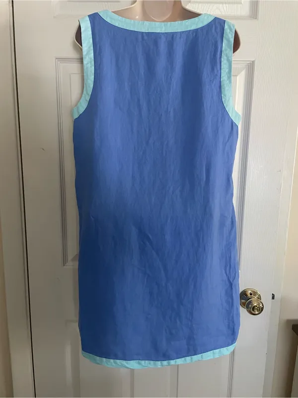 Sigrid Olsen Light Blue Sleeveless Linen Dress with Mint Trim - Image 2