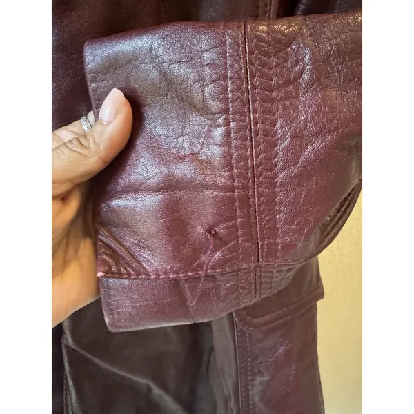 Vtg‎ Etienne Aigner Leather retro Jacket Sz 14 Burgundy Belted Button Front - Image 10