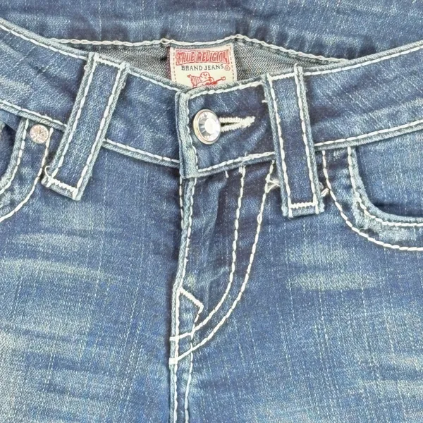 True Religion Disco Joey Big T Jeans Womens 26 Blue Flare Crystal‎ Embellish Y2K - Image 9