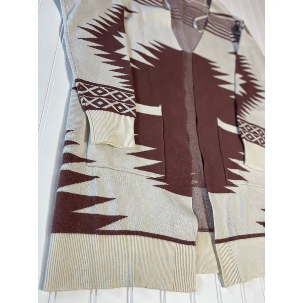 Willow & Wind Womens Brown Cream Southwestern Geometric Open Front Cardigan M - Image 3