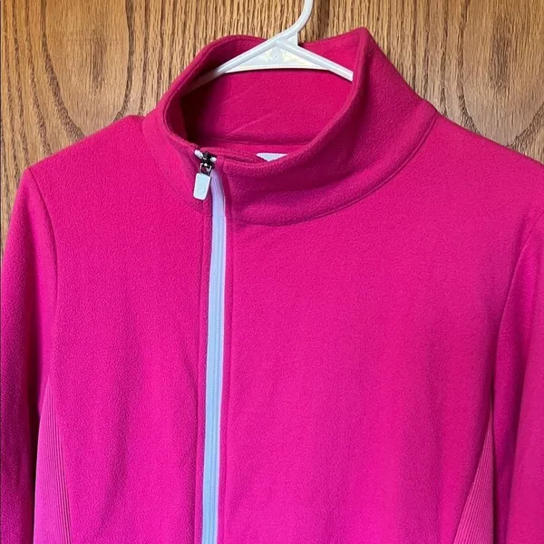 FOOTJOY Fleece Jacket‎ Women Medium Hot Pink Asymmetrical Zip Thumbholes Golf - Image 2