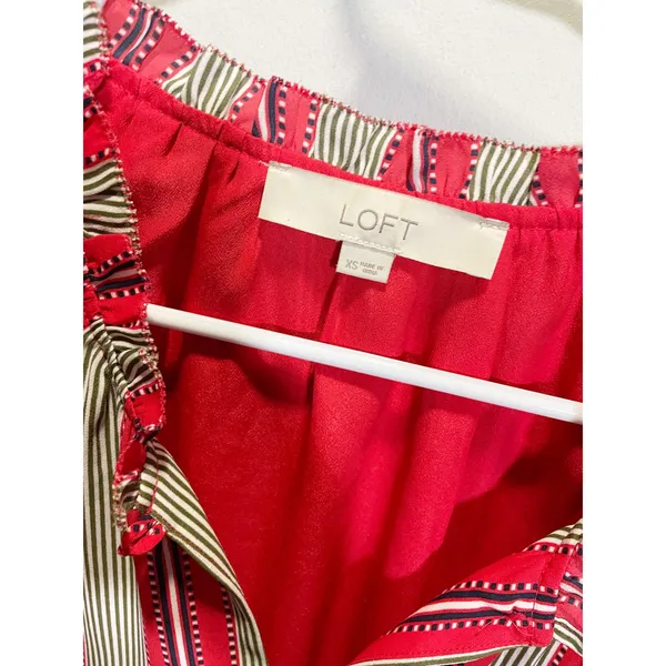 Loft Red White‎ Striped Drop Waist Mini Dress Long Sleeve Tie Cuff XS - Image 4