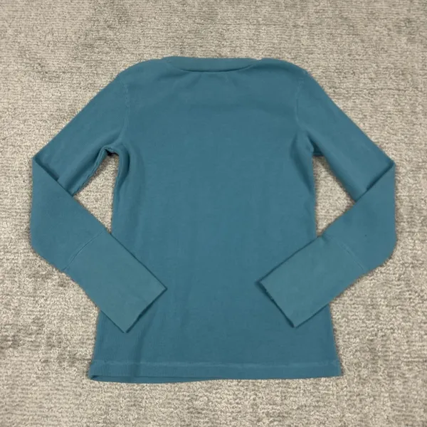Sundance Shirt Womens Medium Waffle Knit Thermal Velvet Cuff Turquoise Blue - Image 5