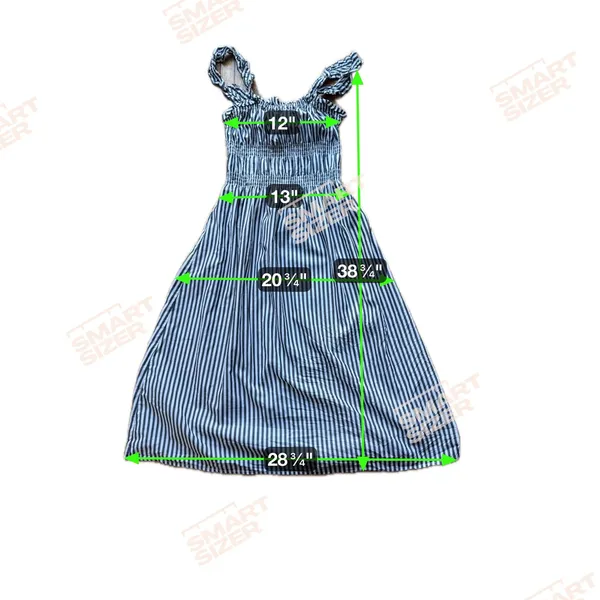 WHO WHAT WEAR Striped Smocked Maxi Dress Blue White Tie Strap Cotton XS - Image 5
