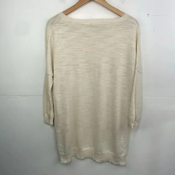 Anthropologie Moth Womans Ivory Tan Sweater Oversized Long Tunic Slits size XS - Image 6