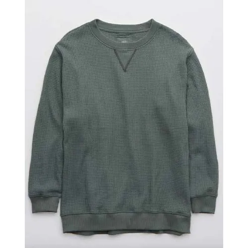 Aerie Green Waffle Knit Sweatshirt Crewneck Pullover Small - Image 3