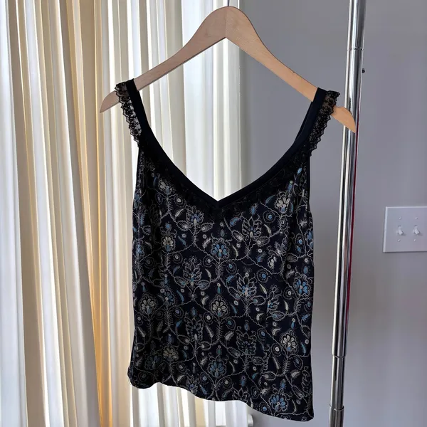 Y2K Vintage Etcetera Cami 4 Silk Paisley Lace Trim Top Whimsygoth Boho Fairy - Image 2