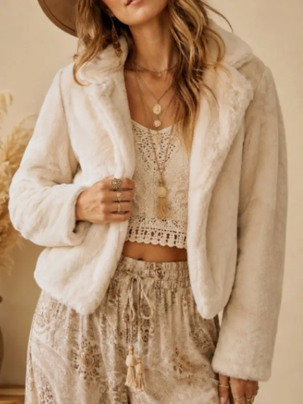 NWT Silent New York Faux Fur Jacket Size Medium Open Front Light Cream Cozy Chic - Image 4
