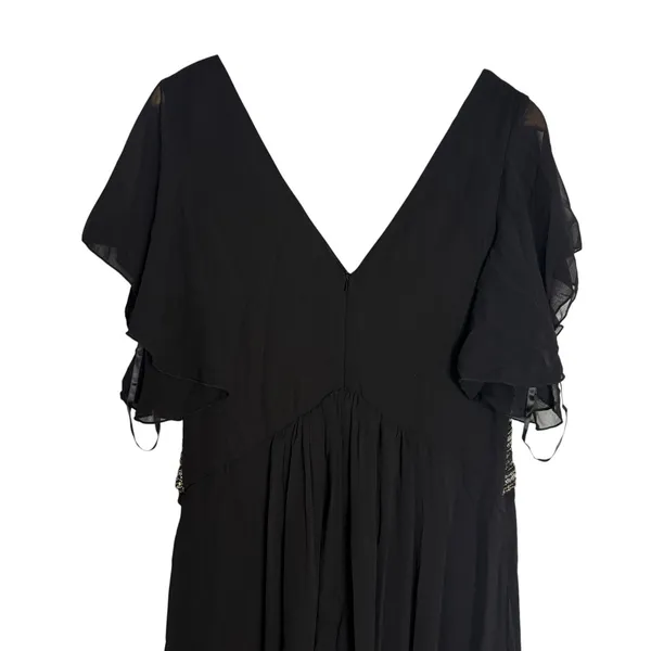 Unithorse Black Chiffon Flutter Sleeve Sequin Waist Slit Evening Formal Dress 12 - Image 8