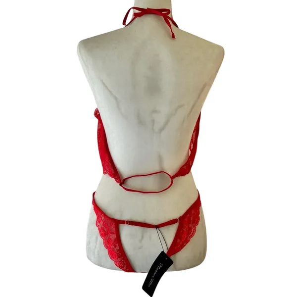 Flatter Me Lipstick Red Lace 2-Piece Crotchless Sexy Lingerie Set sz XXL NEW Tag - Image 7