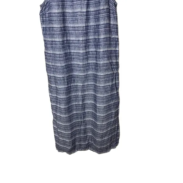 Pure Jill Blue Striped Pattern Scoop Neck Linen Sleeveless Maxi Dress‎ Medium - Image 3