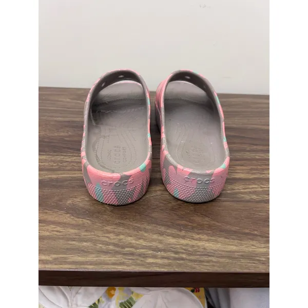 Crocs Classic Slide Sandals Womens 8 Taupe Pink Floral Daisy Print Slip On Shoes - Image 4