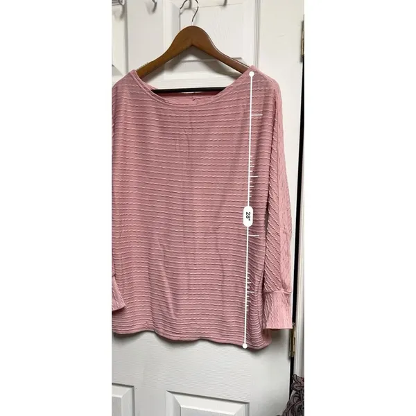 Dusty Pink‎ Boatneck Long Sleeve Ribbed Knit Top Lightweight Sweater - Image 4