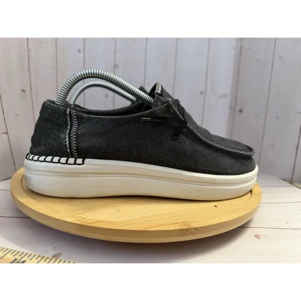 Hey Dude Wendy Rise Loafers Womens 7 Black Canvas Sparkle Platform Slip On - Image 4