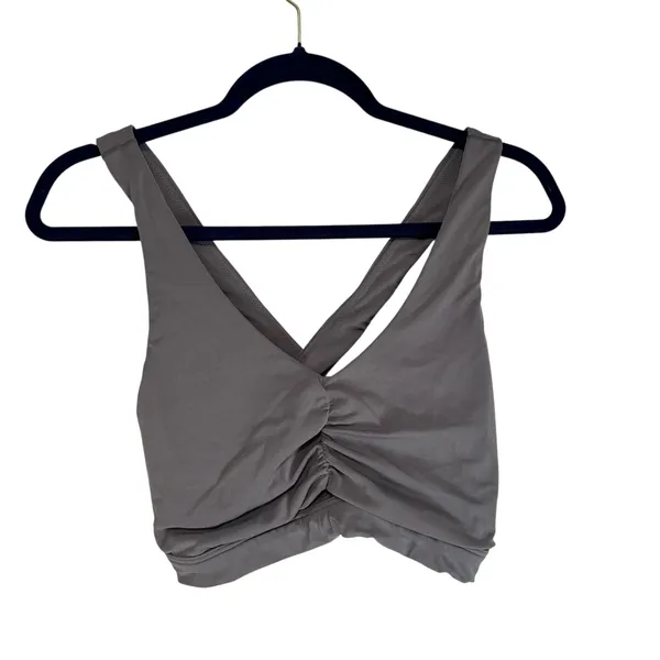 OFFLINE by Aerie Real Me‎ Strappy Ruched Sports Bra Grey XL Medium Support - Image 6