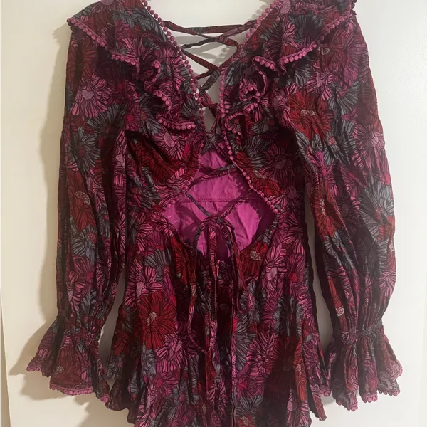 Olivaceous Floral Ruffle V-Neck Dress - Image 6
