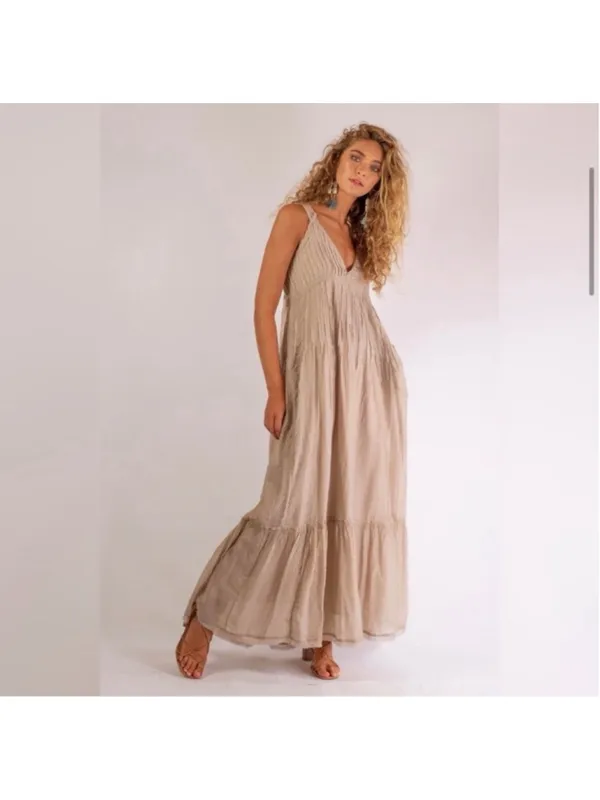 Free People Frankie Pintuck Maxi Dress Sand Women’s S Prairie Boho Western Lagen - Image 3