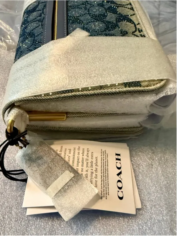 NEW Coach 26 Blue Denim Crystal Signature Tabby Shoulder & Crossbody Bag CDZ3 - Image 12