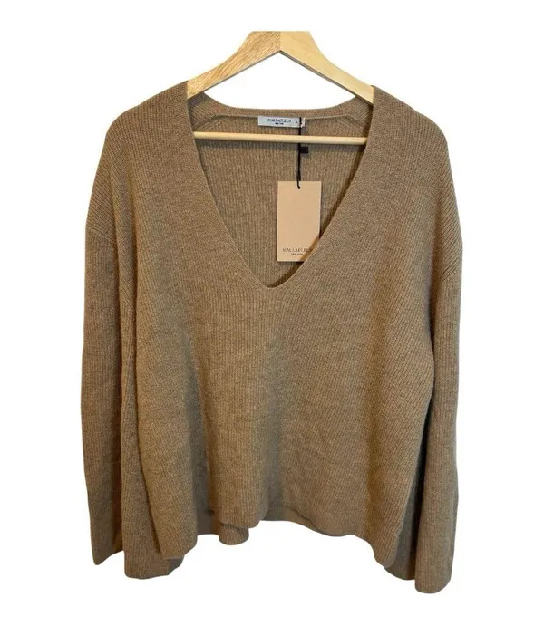 M.M. LaFleur Sophie 100% Cashmere Sweater XL Deep Flax Knit V-Neck Bell Sleeve - Image 4