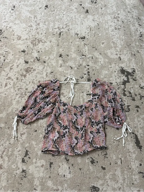 Free People Back on Top Smocked Crop Top Blouse Size Small - Image 3