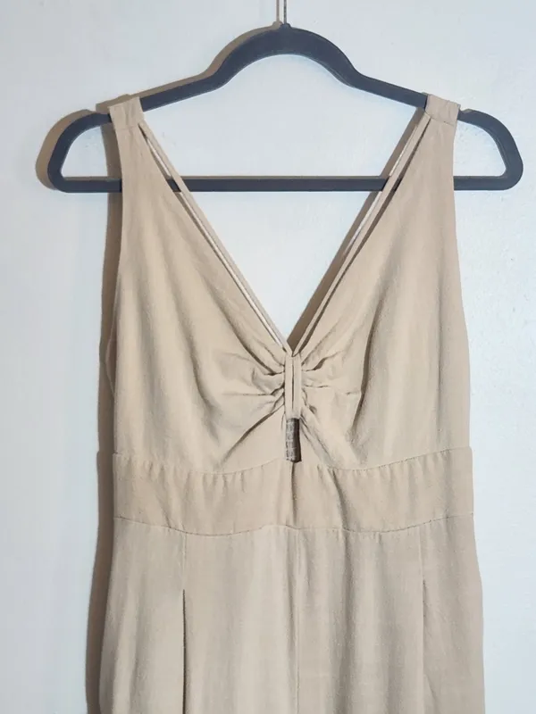 Anrabess Beige V-neck Wide Leg Jumpsuit Size Large - Image 3
