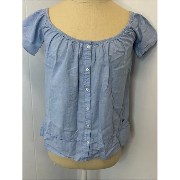 Superdry Light Blue Crochet Trim Shirt Detail 100% Cotton - Image 2