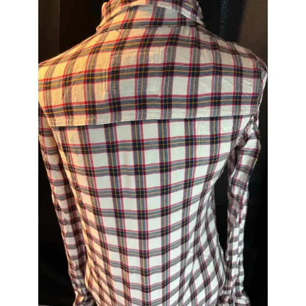 Abercrombie & Fitch Womens Plaid Button Down Shirt White Red Blue Small 1W3761 - Image 5