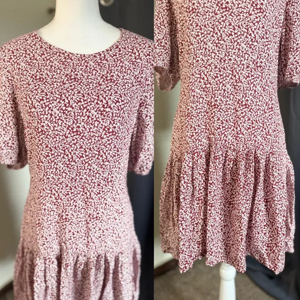 Free People Dancing In The Dark‎ Mini Dress Womens Large Maroon Floral Open Back - Image 7
