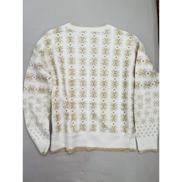 Workshop Republic Clothing Womens Sweater Size M Fair Isle Cream Gold Cozy - Image 6