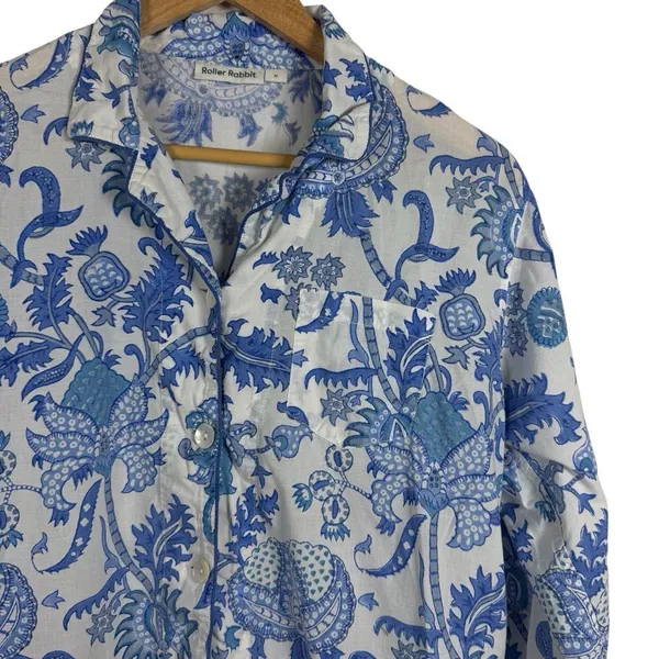 Roller Rabbit Women’s Amanda Printed Loungewear Top in Blue/White Size M - Image 8