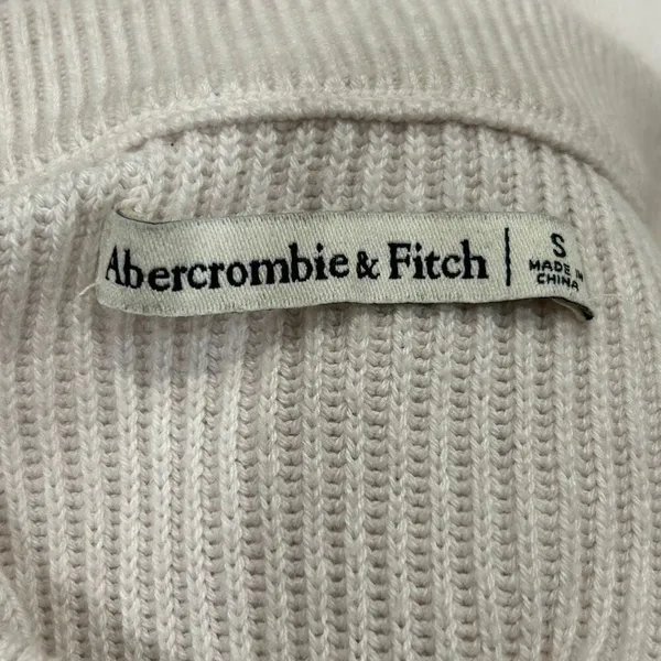 Abercrombie & Fitch Ribbed Puff Sleeve Crop Sweater Size S Neutral Beige - Image 3