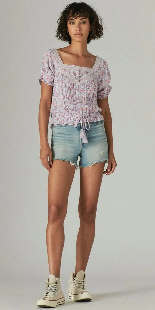 Lucky Brand 7W46342 Lilac Multi Floral Short Sleeve Peasant Top $69.50 EUC M - Image 11