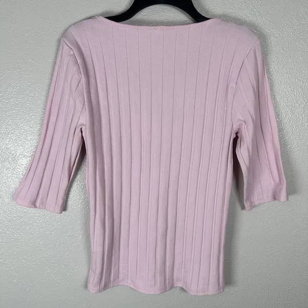 Free People Central Park Cardi Ribbed Button Down Womens Large‎ Pink 3/4 Sleeve - Image 2
