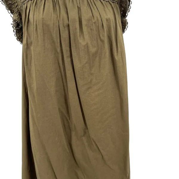 Boden Broderie Detail Midi Dress Eyelet Cotton Olive Green Size US 8P‎ Petites - Image 6