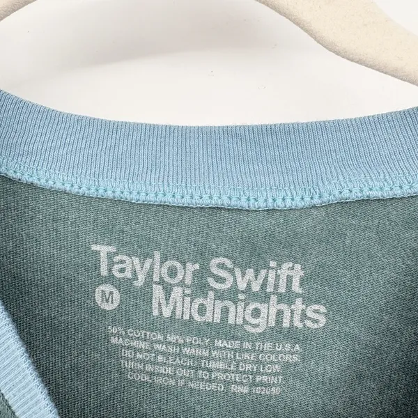 Taylor Swift‎ Womens Merch Teal Midnights Ringer Retro Concert T-Shirt Size M - Image 3