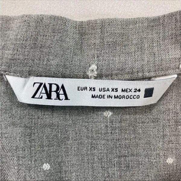 Zara Gray Swiss Dot Long Sleeve V-Neck Tiered Short Casual Dress Size XS - Image 5