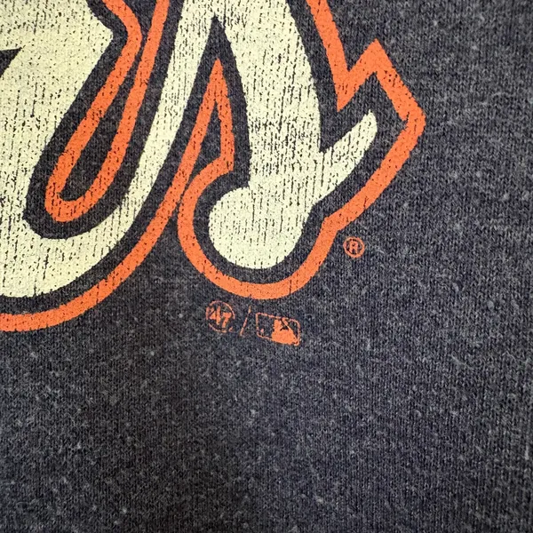 47‎ Brand Detroit Tigers MLB Hoodie Navy Blue Orange Stripe Fleece Sweatshirt S - Image 12