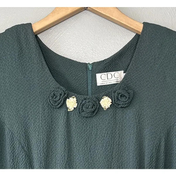 Vintage 90s Tea Dress Size 8 Dark Green Romantic Maxi Cottagecore Wedding Guest - Image 6