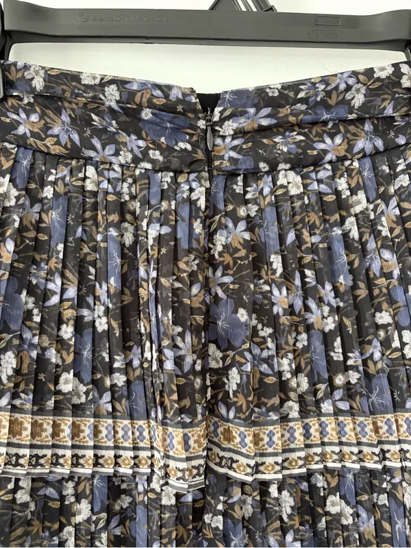 Antonio Melani Gwyneth Floral Tiered Printed Pleated Boho Blue Tan Maxi Skirt - Image 3