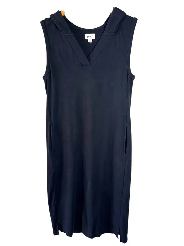 Pact Black Organic Cotton Hooded Airplane Dress Sleeveless Midi Size Small - Image 3